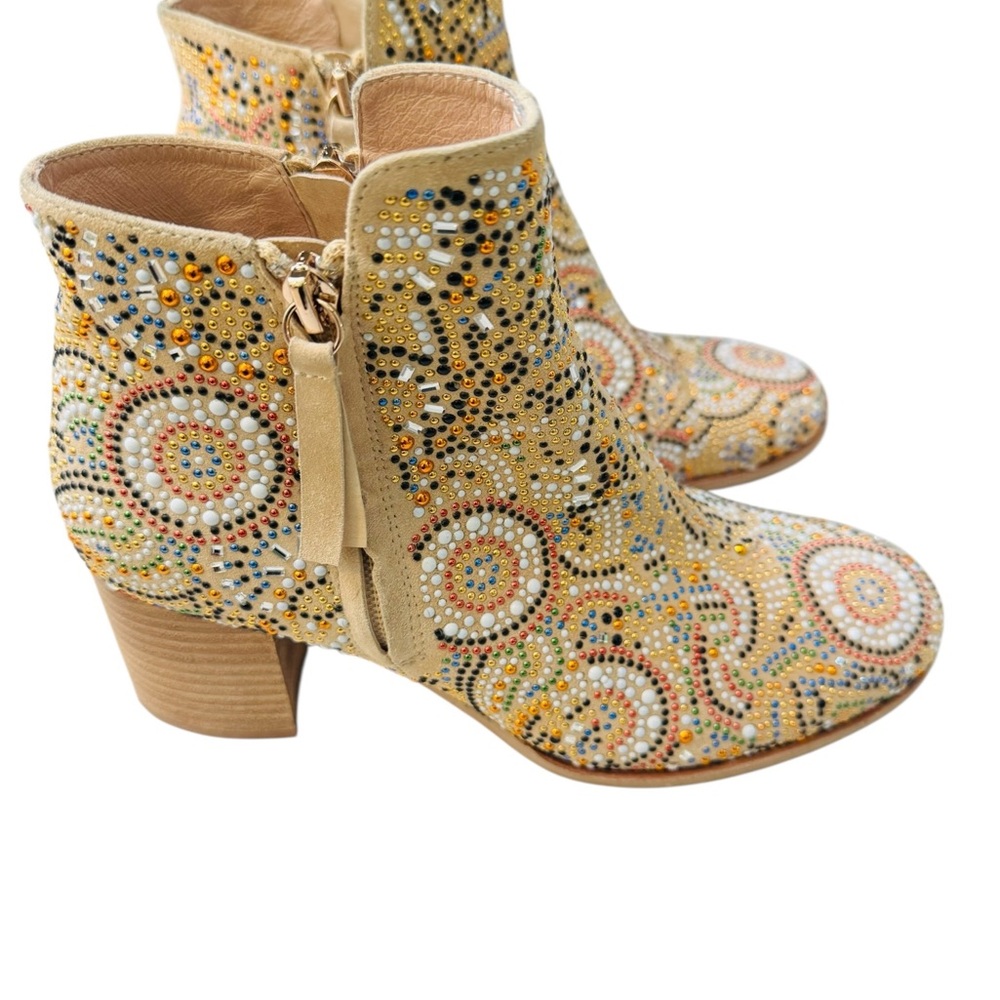 Django & Juliette Rhinestone Studded Ankle Boots Boho Western Leather Zip-38